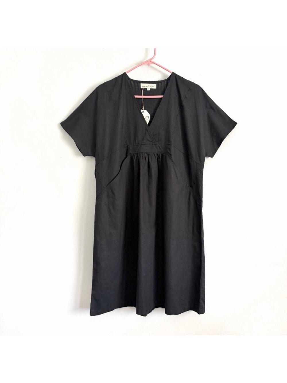 NEW Johnny Was Calme Black Short Sleeve Hemp Cotton Dress Women’s Size Large